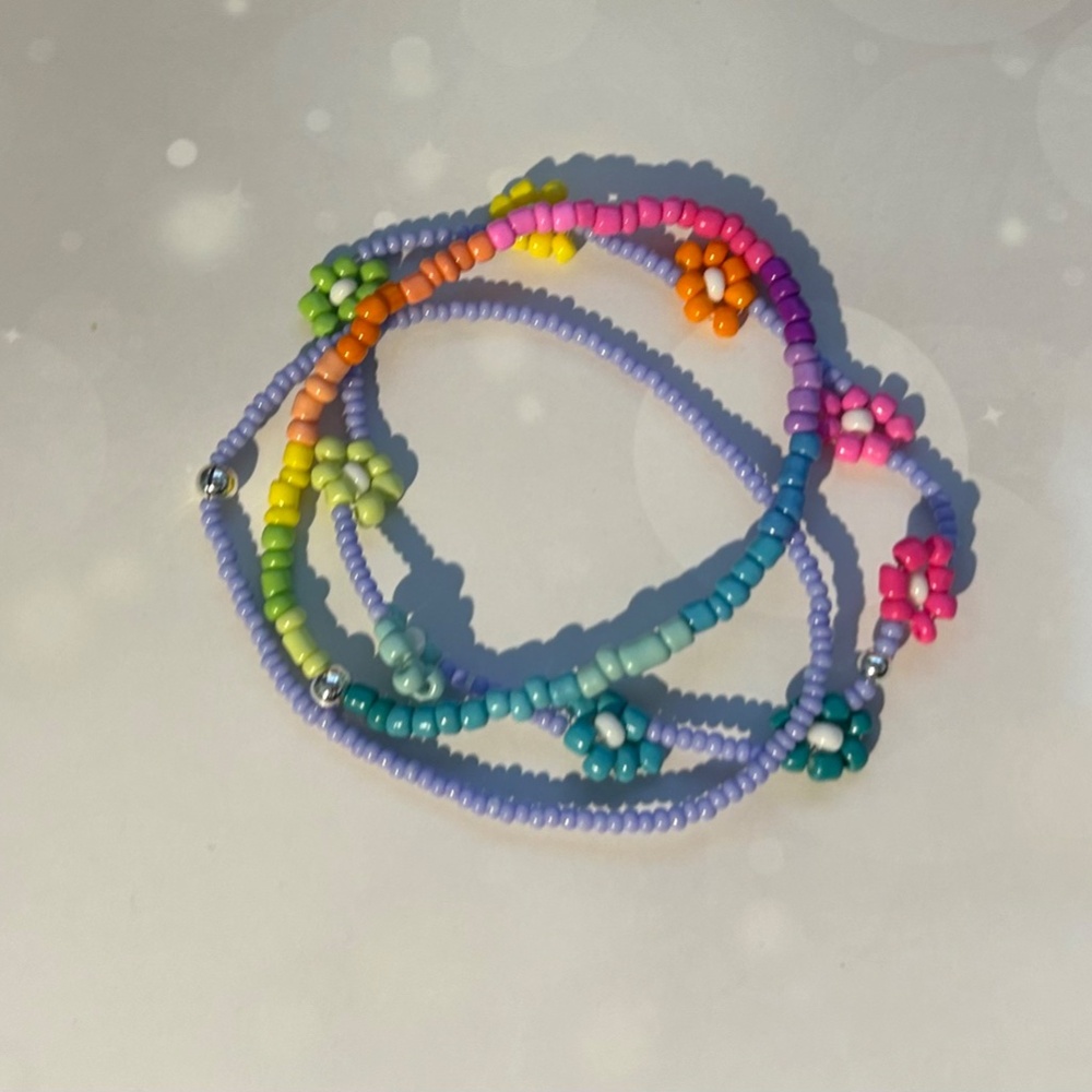 A Trio of Multicolor Stacking Bead/Daisy Bracelets